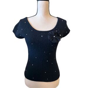 Vintage Twiggy Y2K, Whimsygoth Black Angora Embellished Sweater Size M